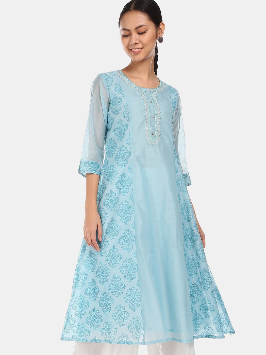 Buy Anahi Women Blue Printed A Line Kurta - Kurtas for Women 13425584 ...