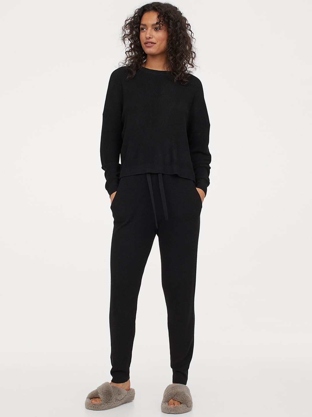 Buy H&M Women Black Fine Knit Joggers - Trousers for Women 13440700 ...