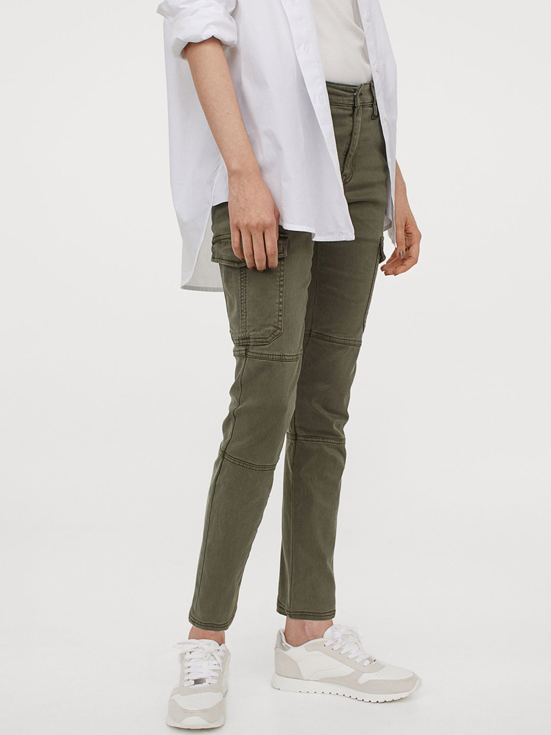 Buy H&M Women Olive Green Lyocell Blend Cargo Trousers Trousers for