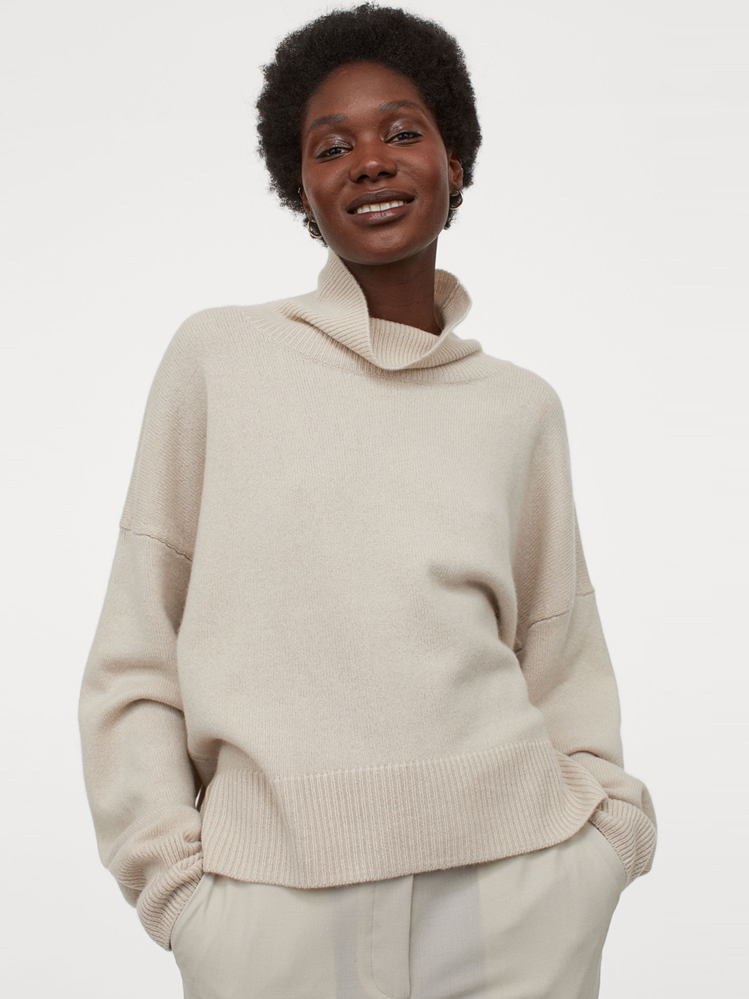 Buy H&M Women Beige Cashmere Polo Neck Jumper - Sweaters for Women ...