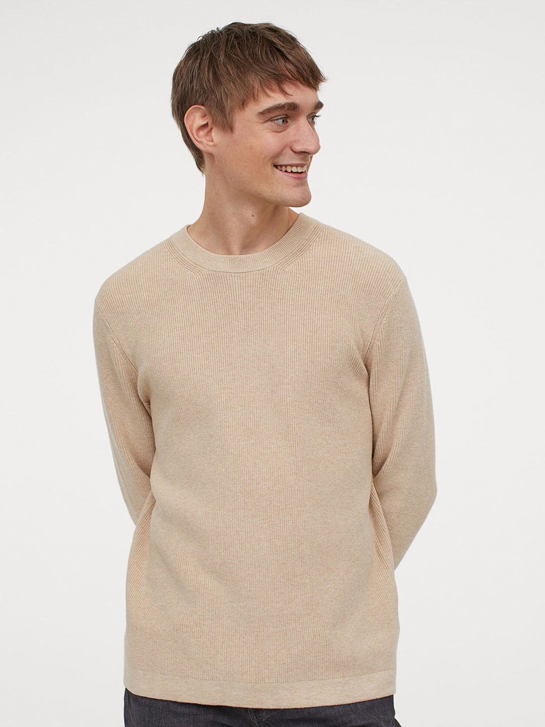Buy H&M Beige Rib Knit Jumper Sweaters for Men 13440874 Myntra