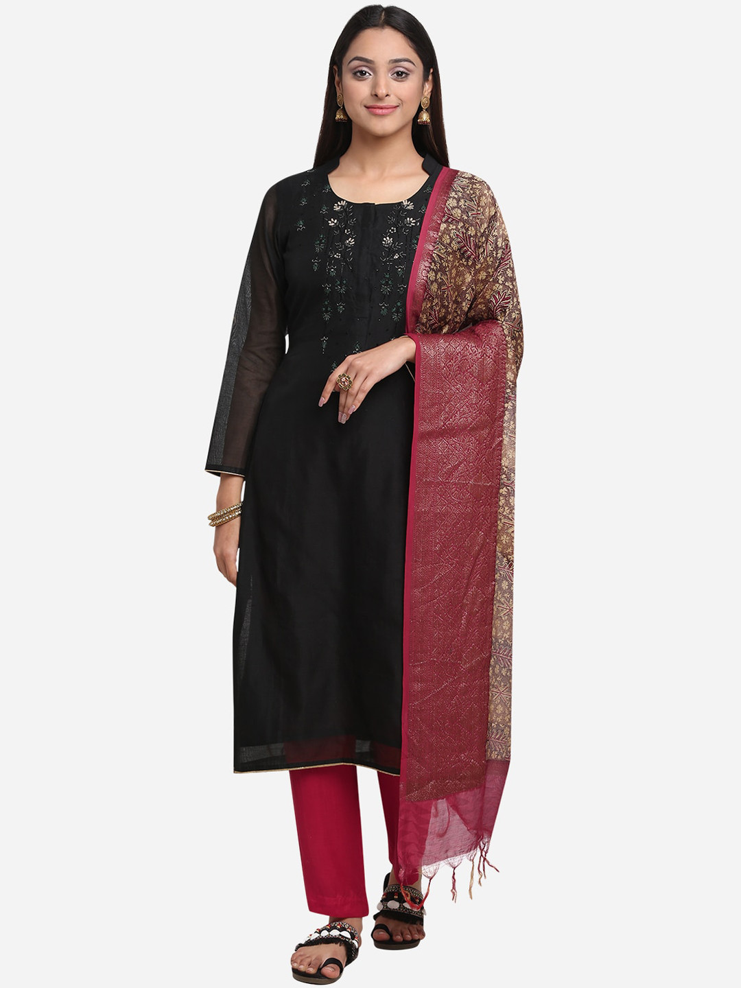 Buy BOMBAY SELECTIONS Women Black & Red Unstitched Dress Material