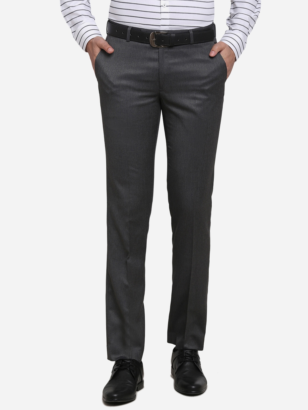 Buy METAL Men Grey Slim Fit Solid Formal Trousers - Trousers for Men ...