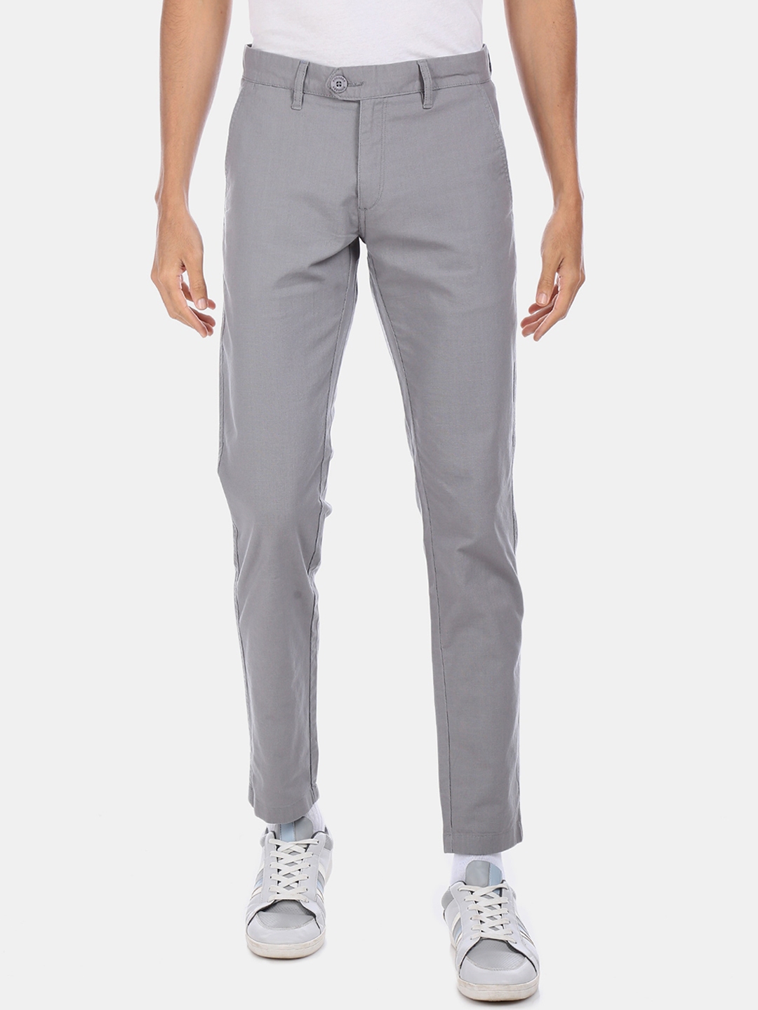 mens grey trousers with white stripe