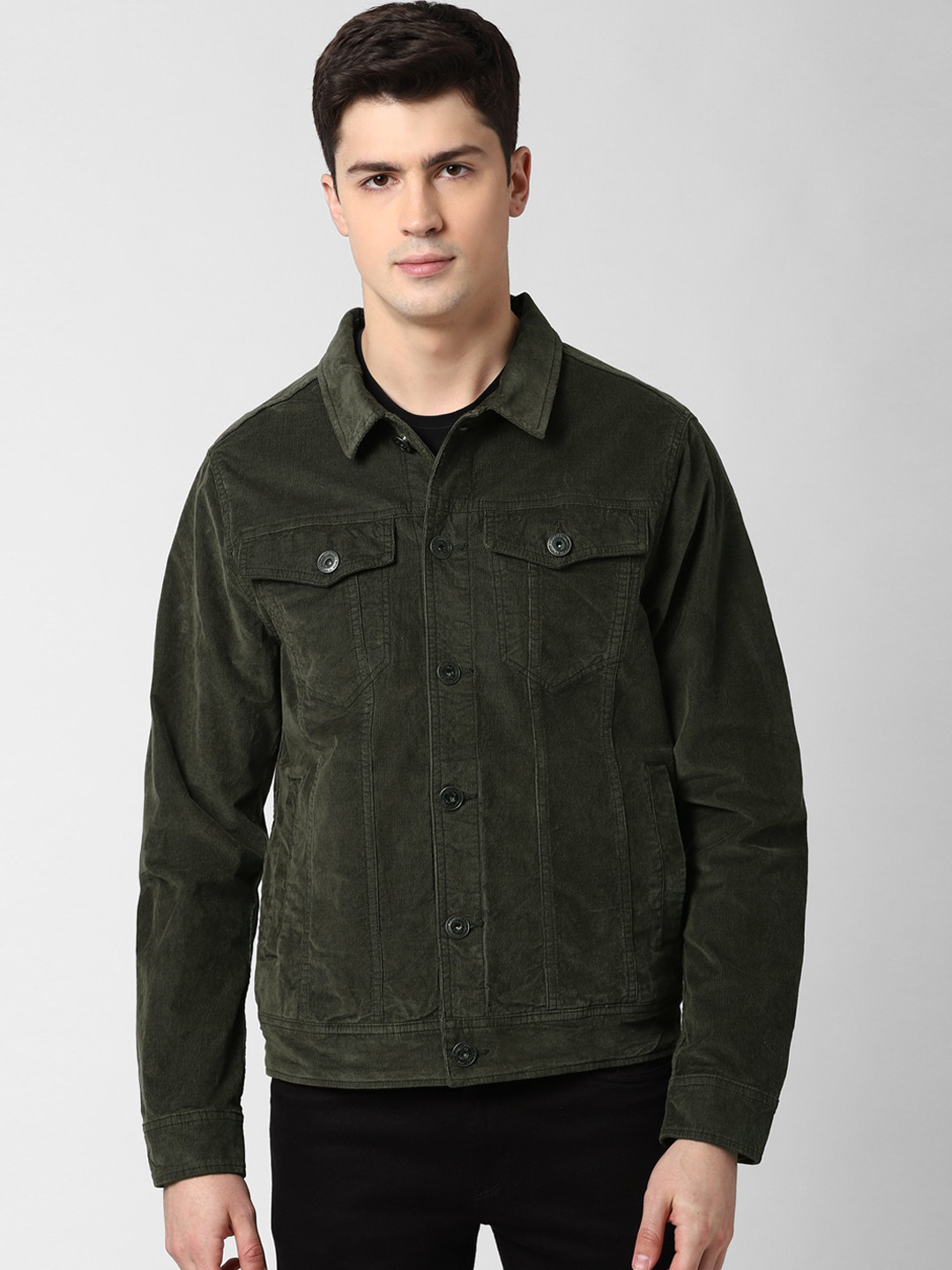 Buy Peter England Casuals Men Olive Green Solid Denim Jacket Jackets