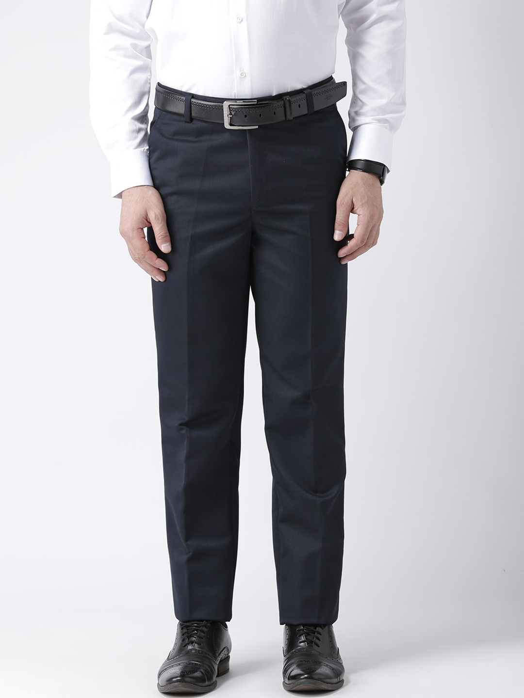 Buy Hangup Trend Men Navy Blue Regular Fit Solid Formal Trousers ...