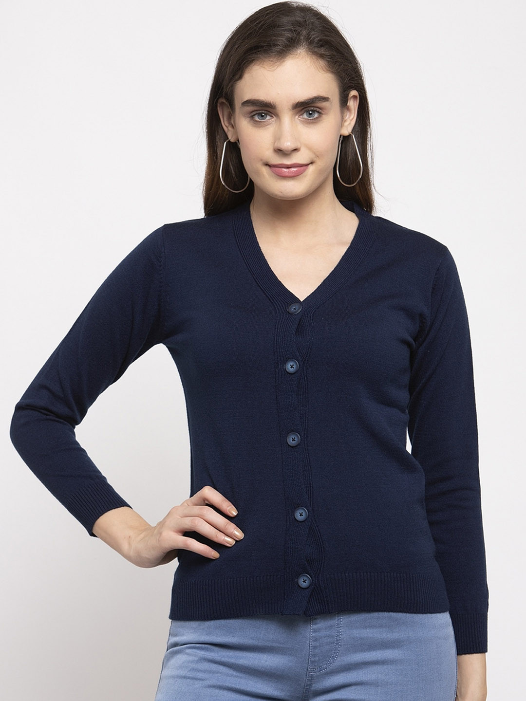 Buy Kalt Women Navy Blue Solid Cardigan - Sweaters for Women 13457600 ...