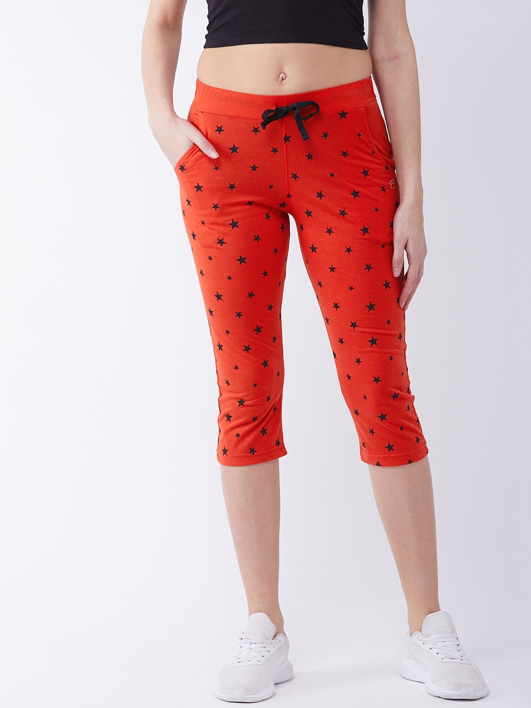 red jean capris