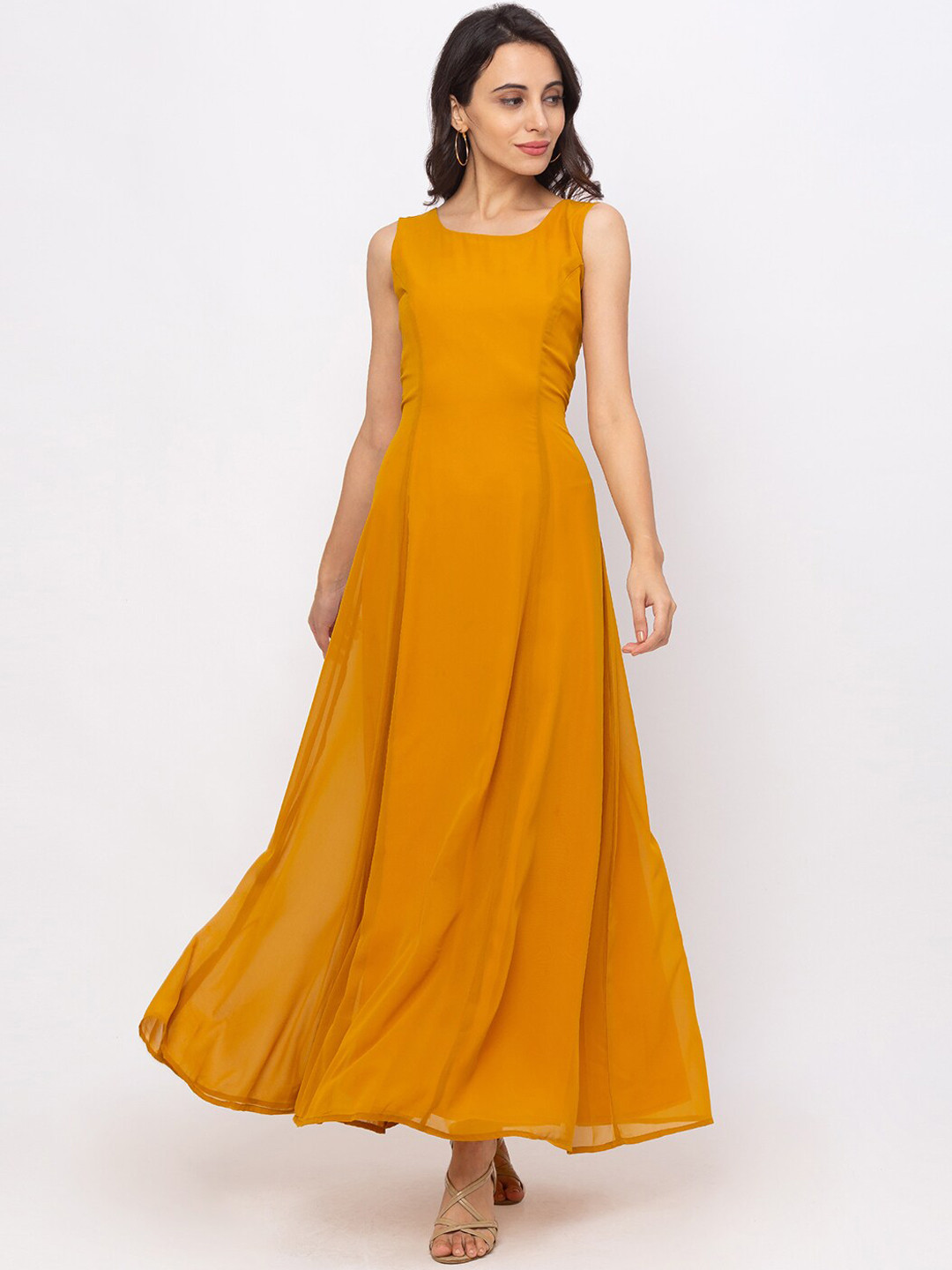 Buy Iti Women Mustard Yellow Solid Maxi Dress - Dresses for Women ...