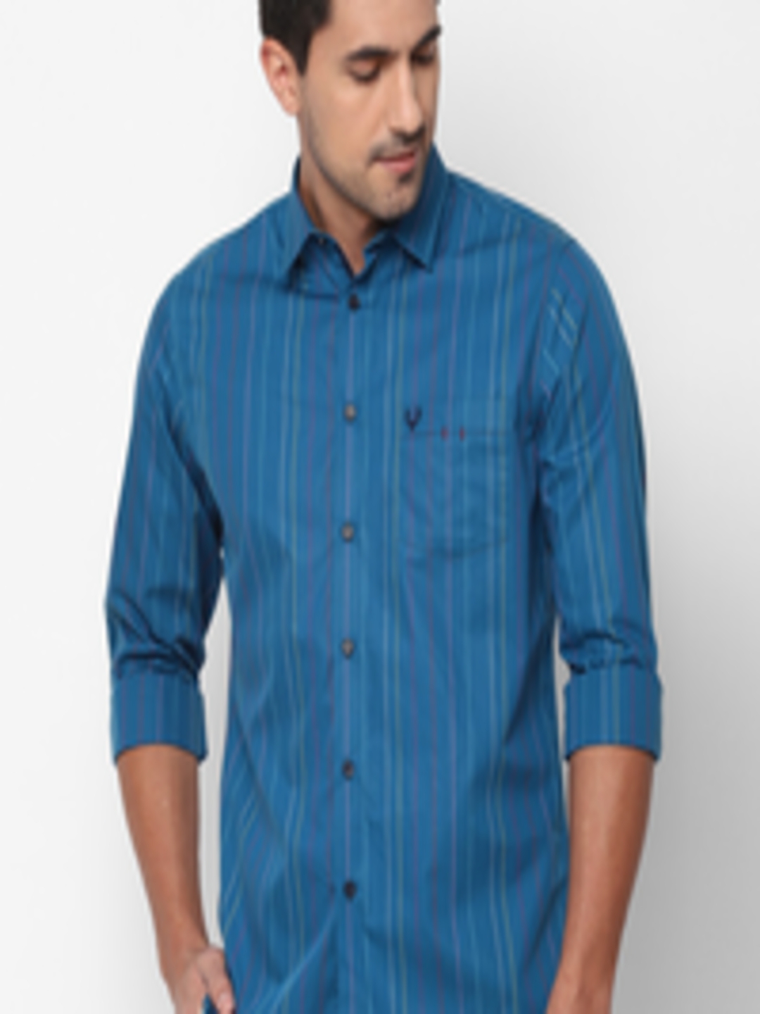 Buy Allen Solly Men Blue Slim Fit Striped Casual Shirt - Shirts for Men ...