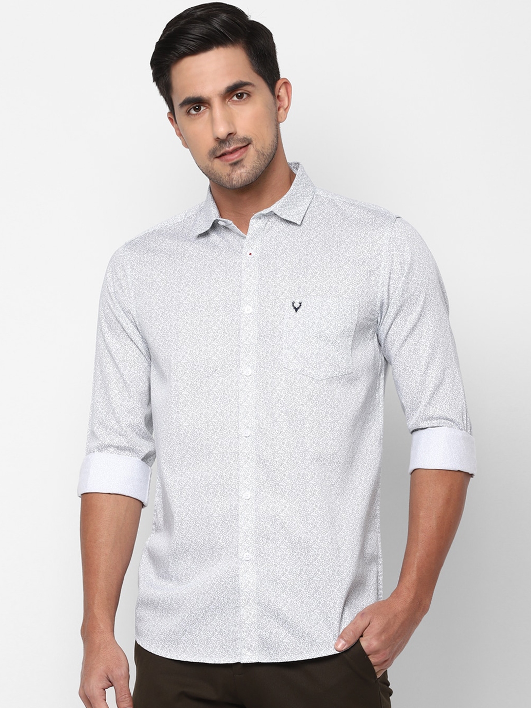 Buy Allen Solly Men White Slim Fit Printed Casual Cotton Shirt - Shirts ...
