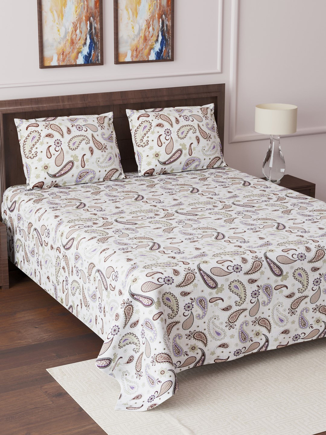 Buy ECraftIndia White & Brown Ethnic Motifs 210 TC Cotton Double King