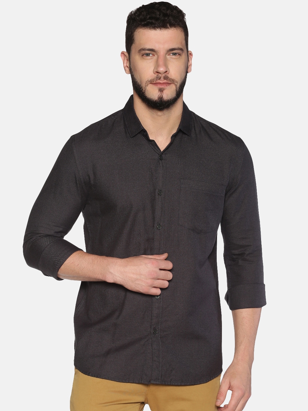 Buy UrGear Men Black Slim Fit Solid Cotton Casual Shirt - Shirts for ...