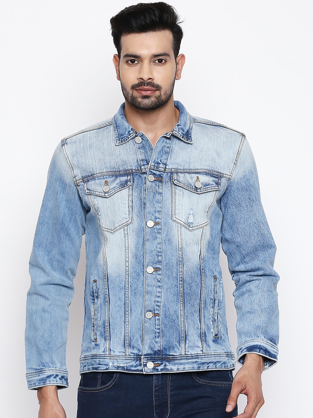 Buy People Men Blue Solid Denim Jacket - Jackets for Men 13314794 | Myntra