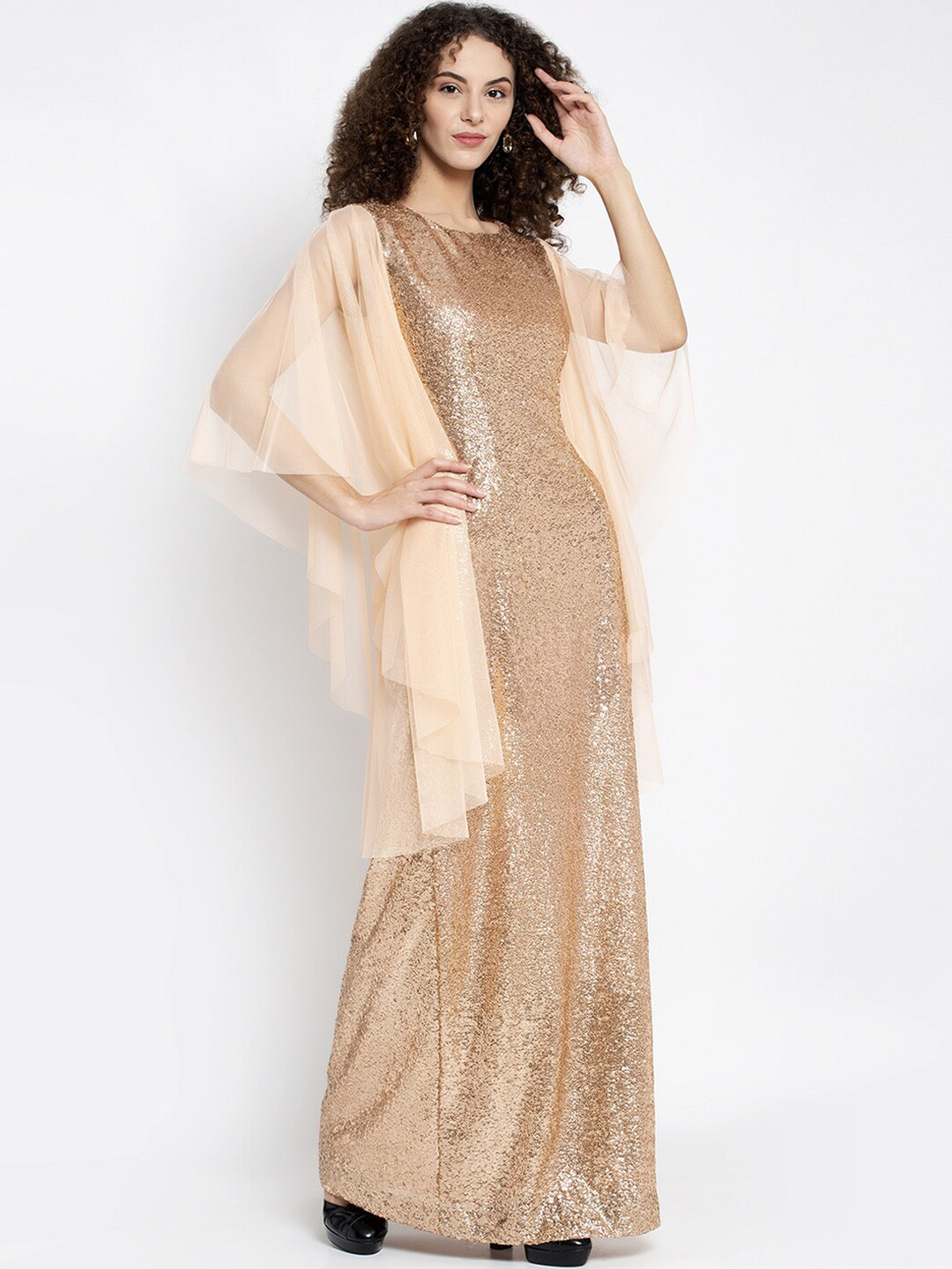 Buy Just Wow Women Peach Coloured Embellished Maxi Dress Dresses for