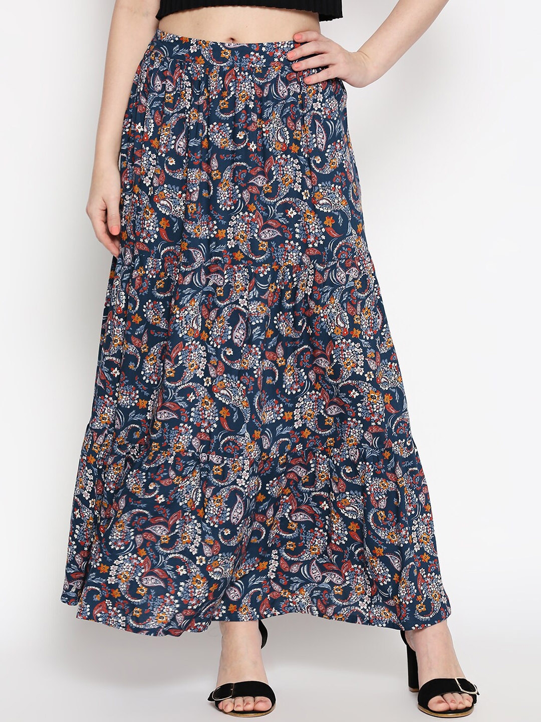 Buy People Women Navy Blue & White Printed A Line Maxi Skirt - Skirts ...