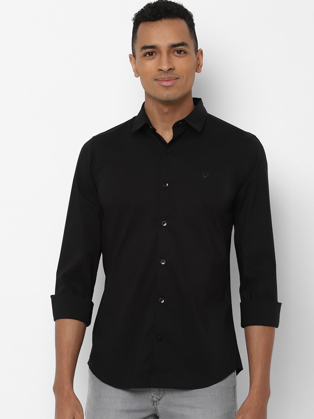 Buy Allen Solly Sport Men Black Slim Fit Solid Casual Shirt - Shirts ...