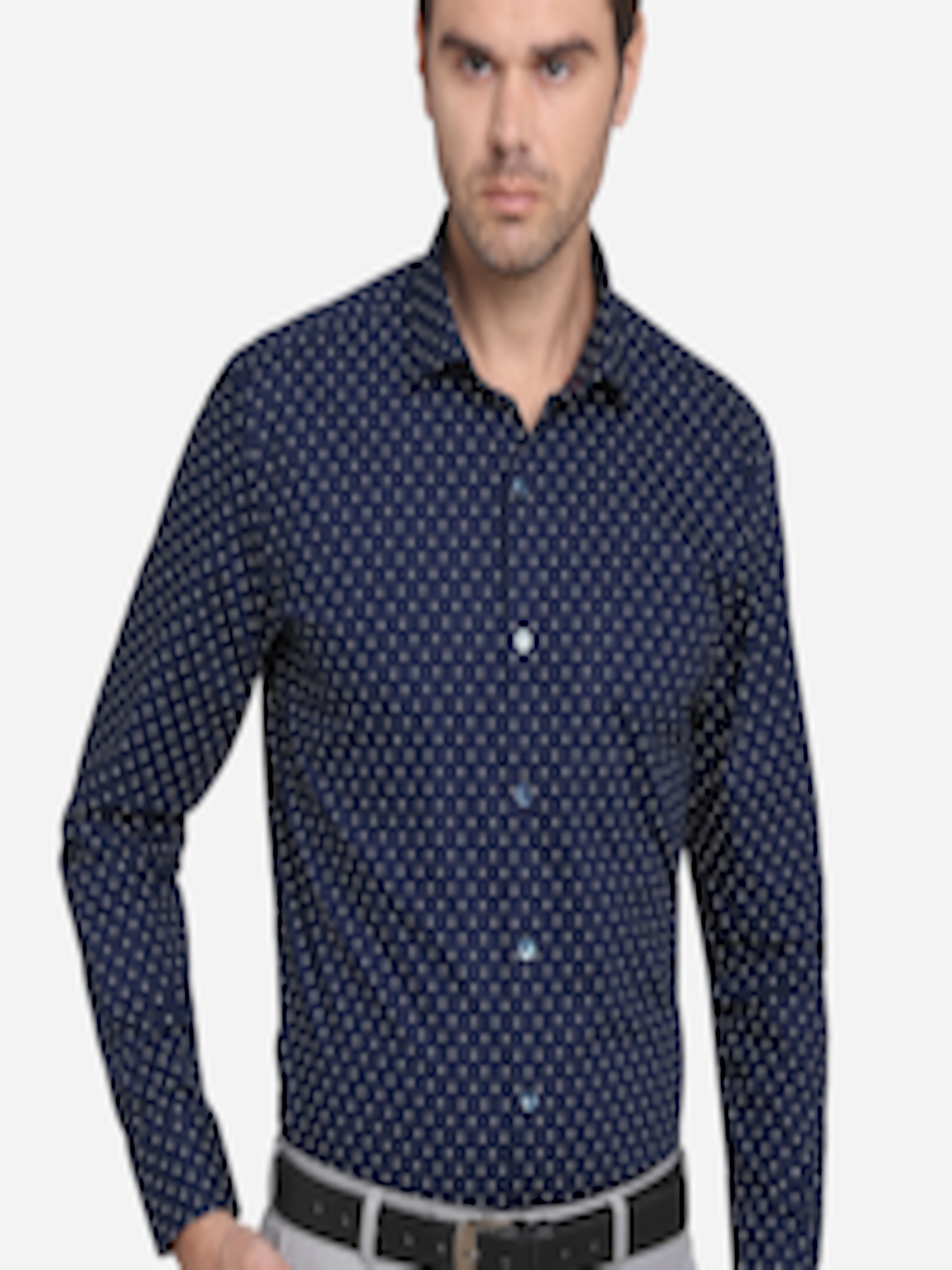 Buy METAL Men Navy Blue Slim Fit Printed Formal Shirt - Shirts for Men ...