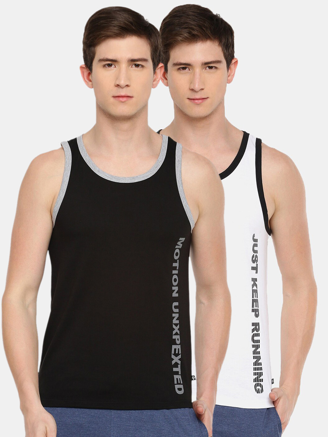 Buy Dollar Men Pack Of 2 Black & White Solid Innerwear Vest AMTT 101 ...