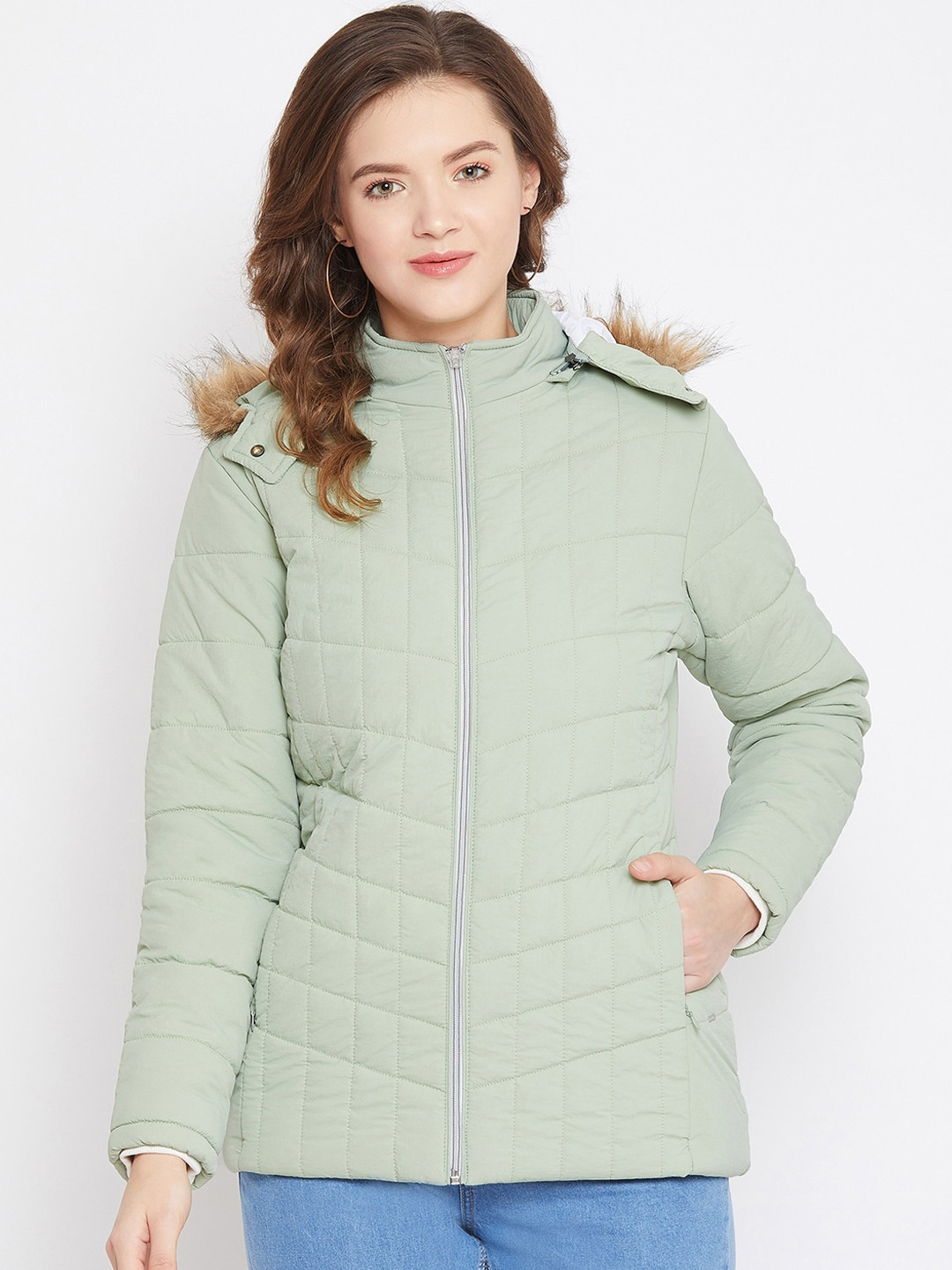 Buy Okane Women Green Solid Puffer Jacket Jackets for Women 13483206