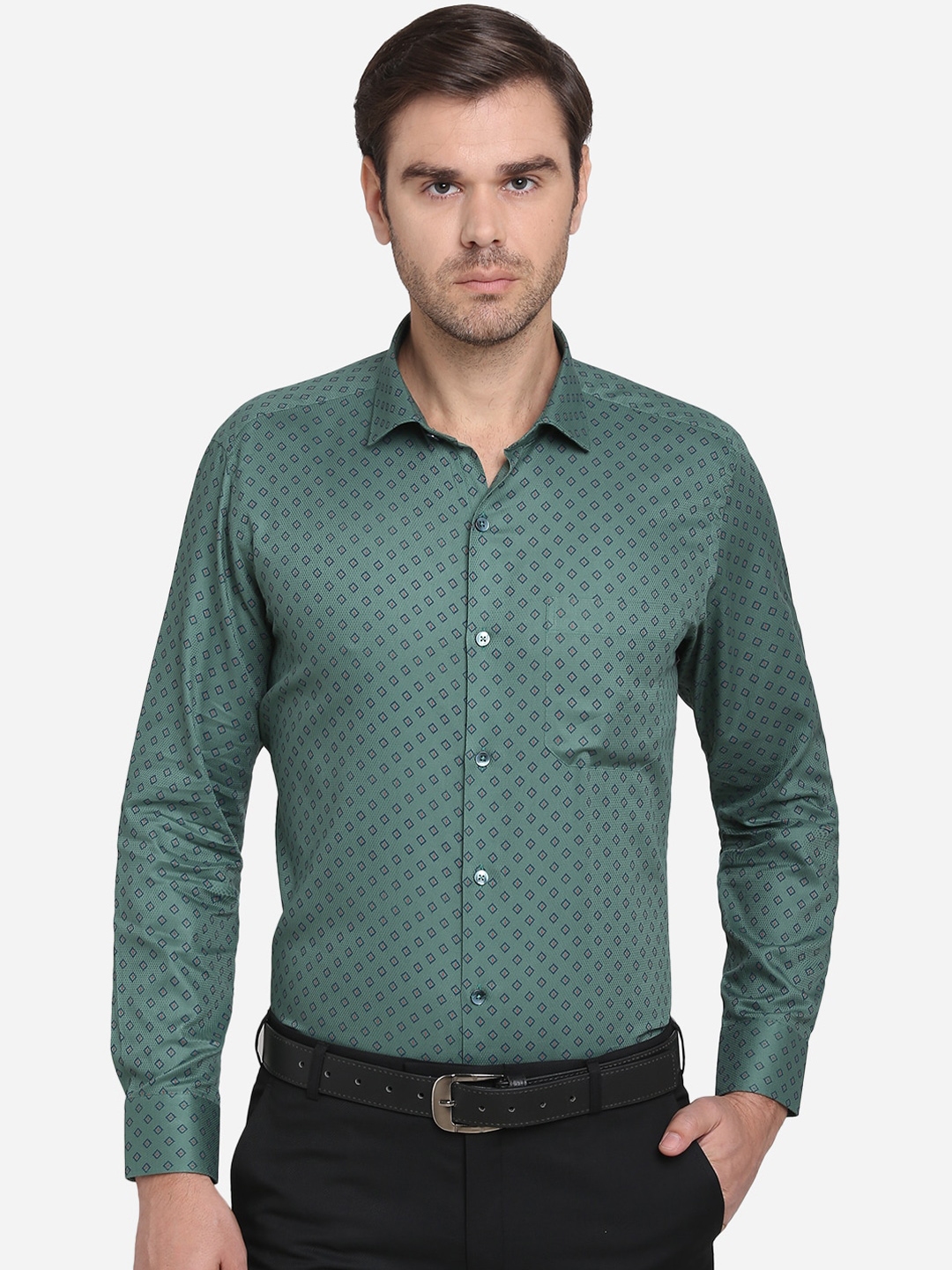 Buy METAL Men Green & Navy Blue Slim Fit Printed Formal Shirt - Shirts ...