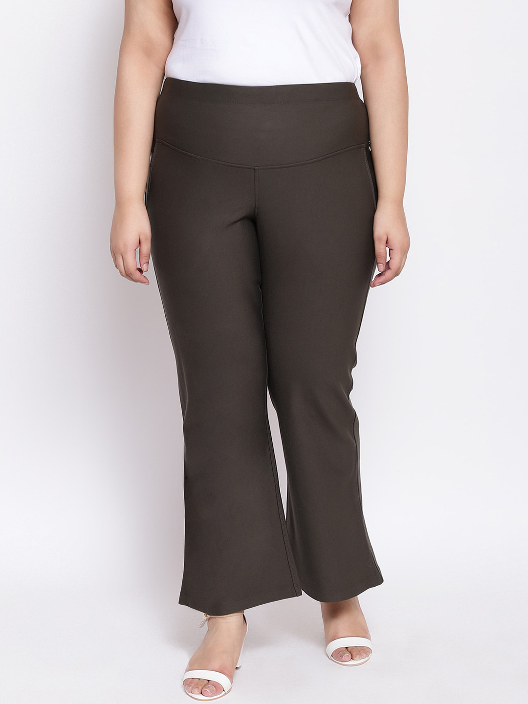 Buy Amydus Women Plus Size Olive Green Flared Solid Bootcut Trousers Trousers for Women