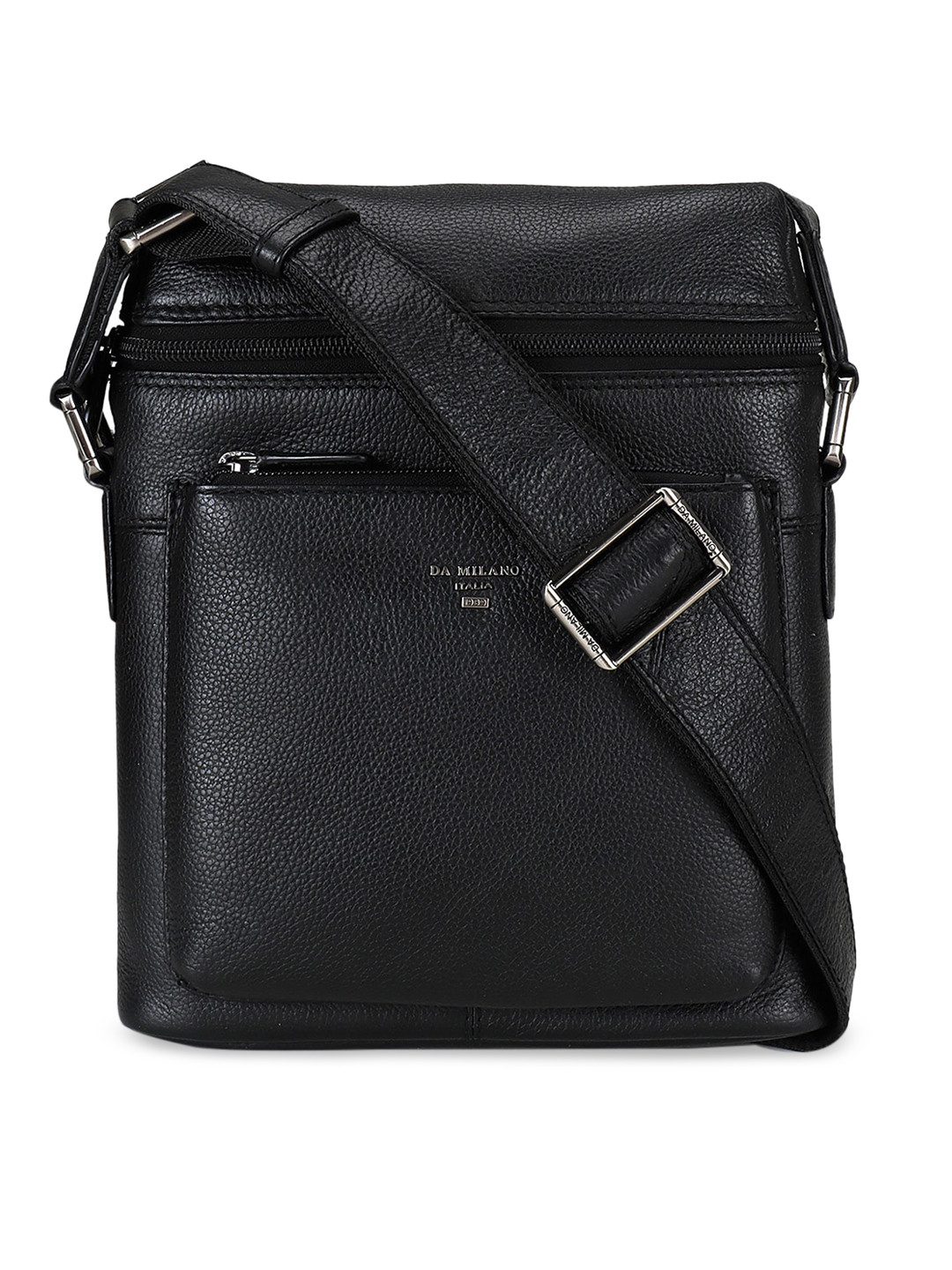 Buy Da Milano Men Black Textured Messenger Bag Messenger Bag for Men