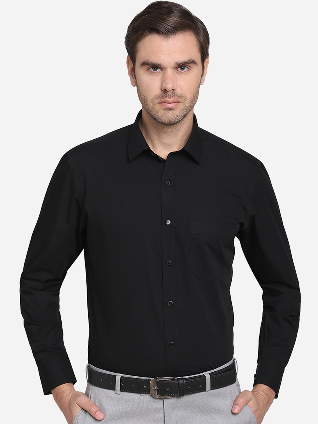 Buy Greenfibre Men Black Regular Fit Solid Formal Shirt - Shirts for ...