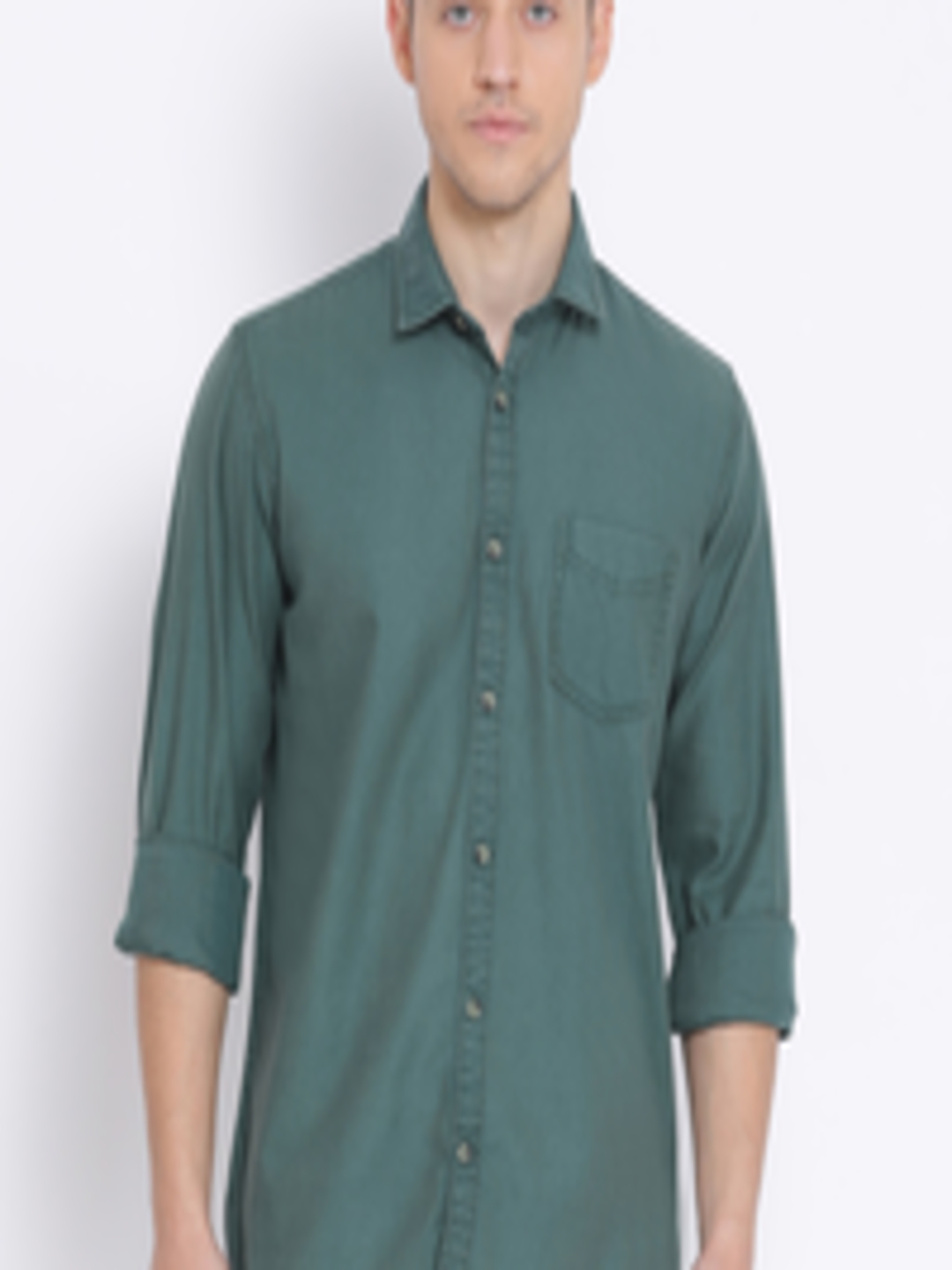 Buy Richlook Men Sea Green Slim Fit Solid Casual Shirt - Shirts for Men ...
