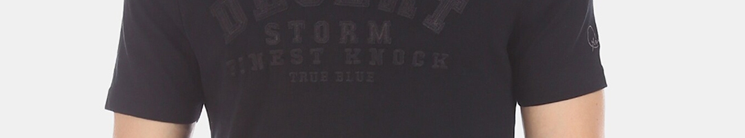 Buy True Blue Men Black Self Design Round Neck Pure Cotton T Shirt ...