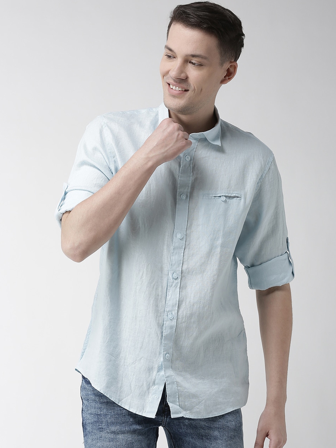 Buy Celio Men Blue Regular Fit Solid Casual Shirt - Shirts for Men ...