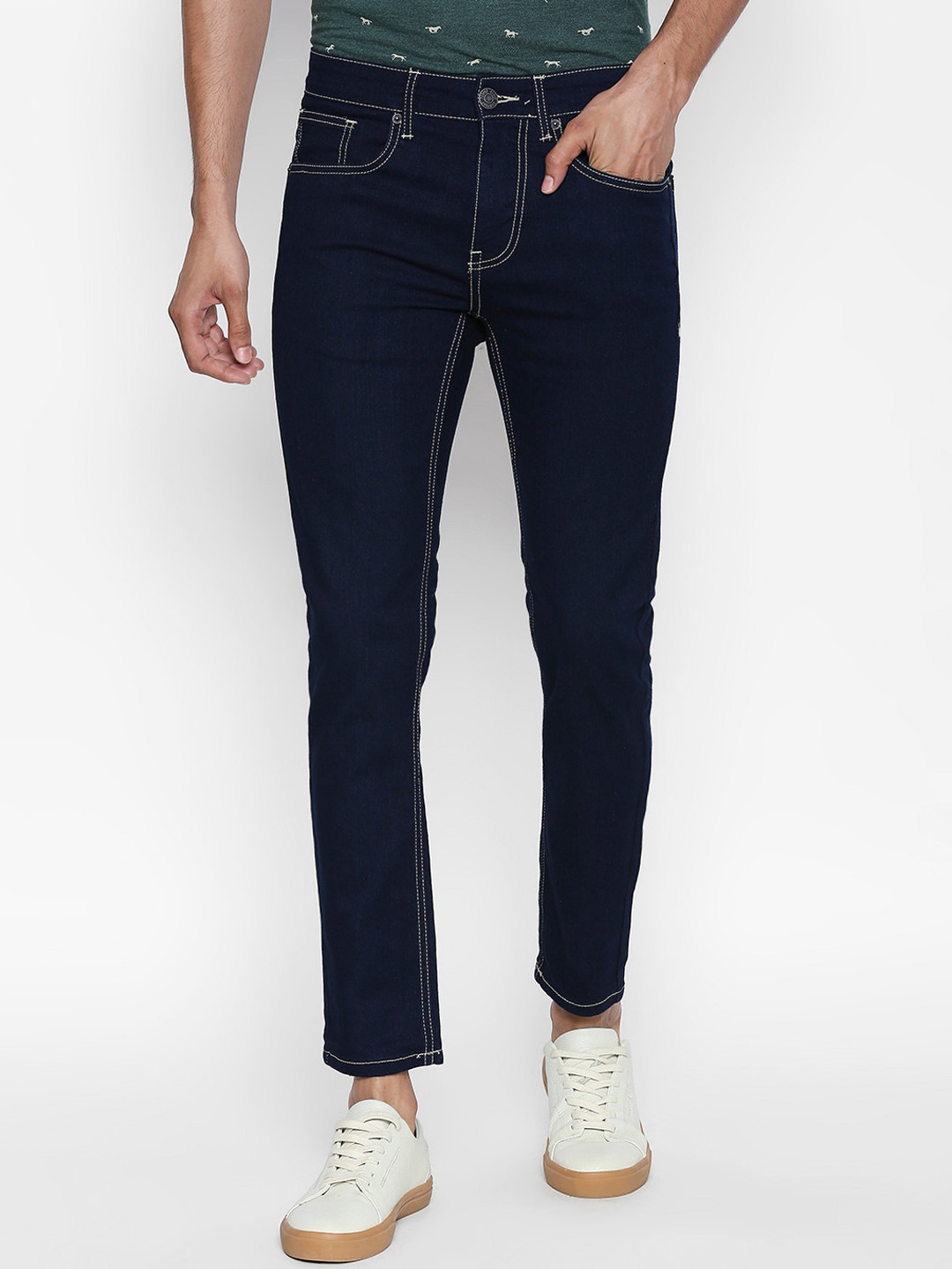 Buy People Men Navy Blue Skinny Fit Mid Rise Clean Look Stretchable Jeans Jeans for Men