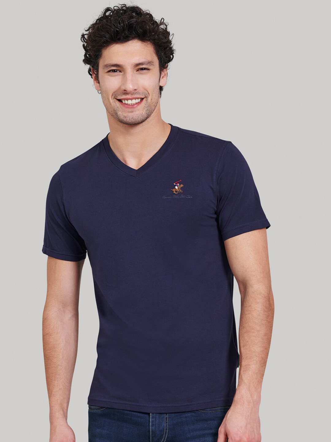 Buy Beverly Hills Polo Club Men Navy Blue Solid V Neck T Shirt