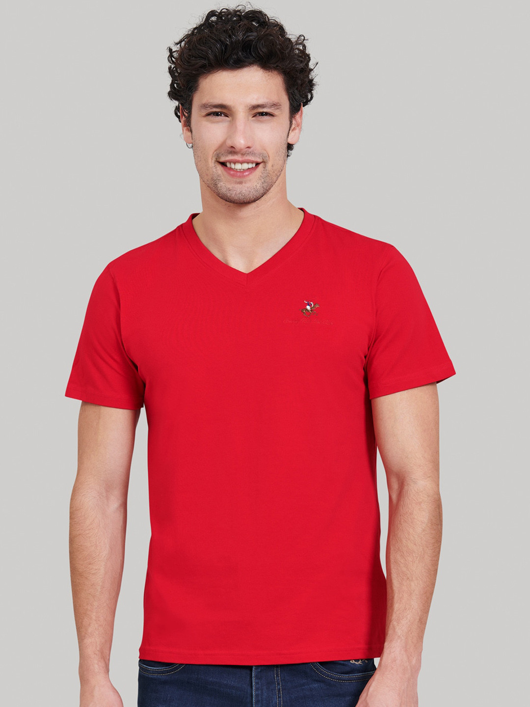 Buy Beverly Hills Polo Club Men Red Solid V Neck T Shirt - Tshirts for ...