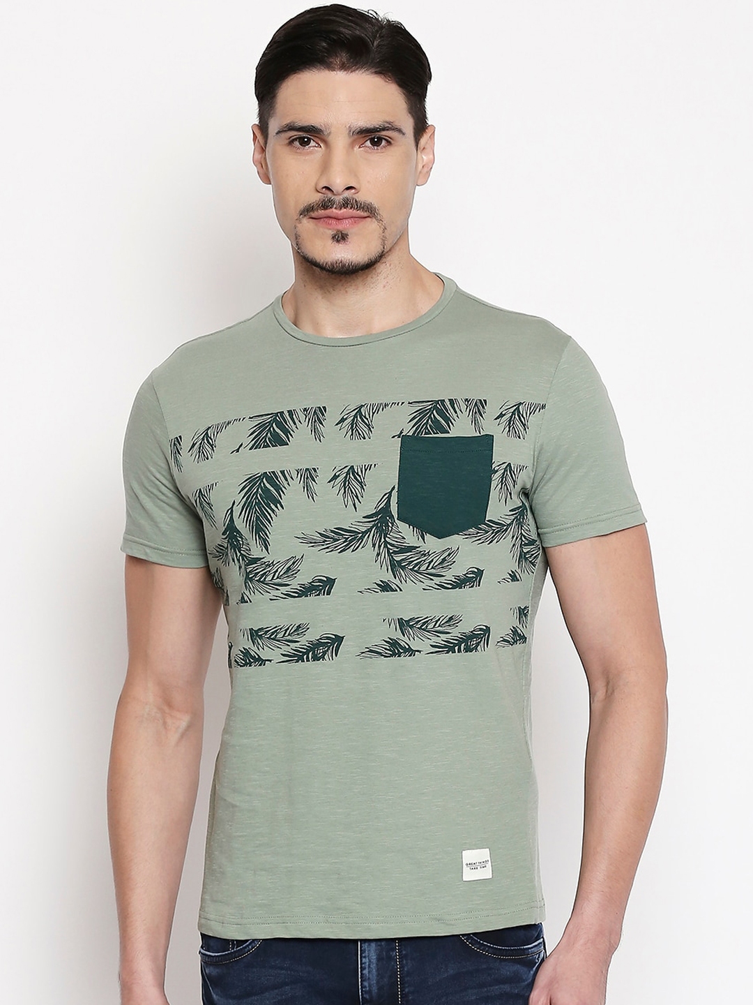 Buy People Men Olive Green Printed Round Neck T Shirt - Tshirts for Men ...