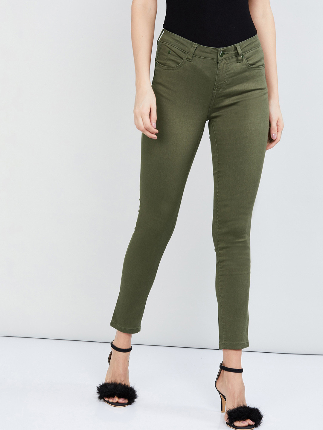 Buy Max Women Olive Green Skinny Fit Mid Rise Clean Look Stretchable Jeans Jeans for Women