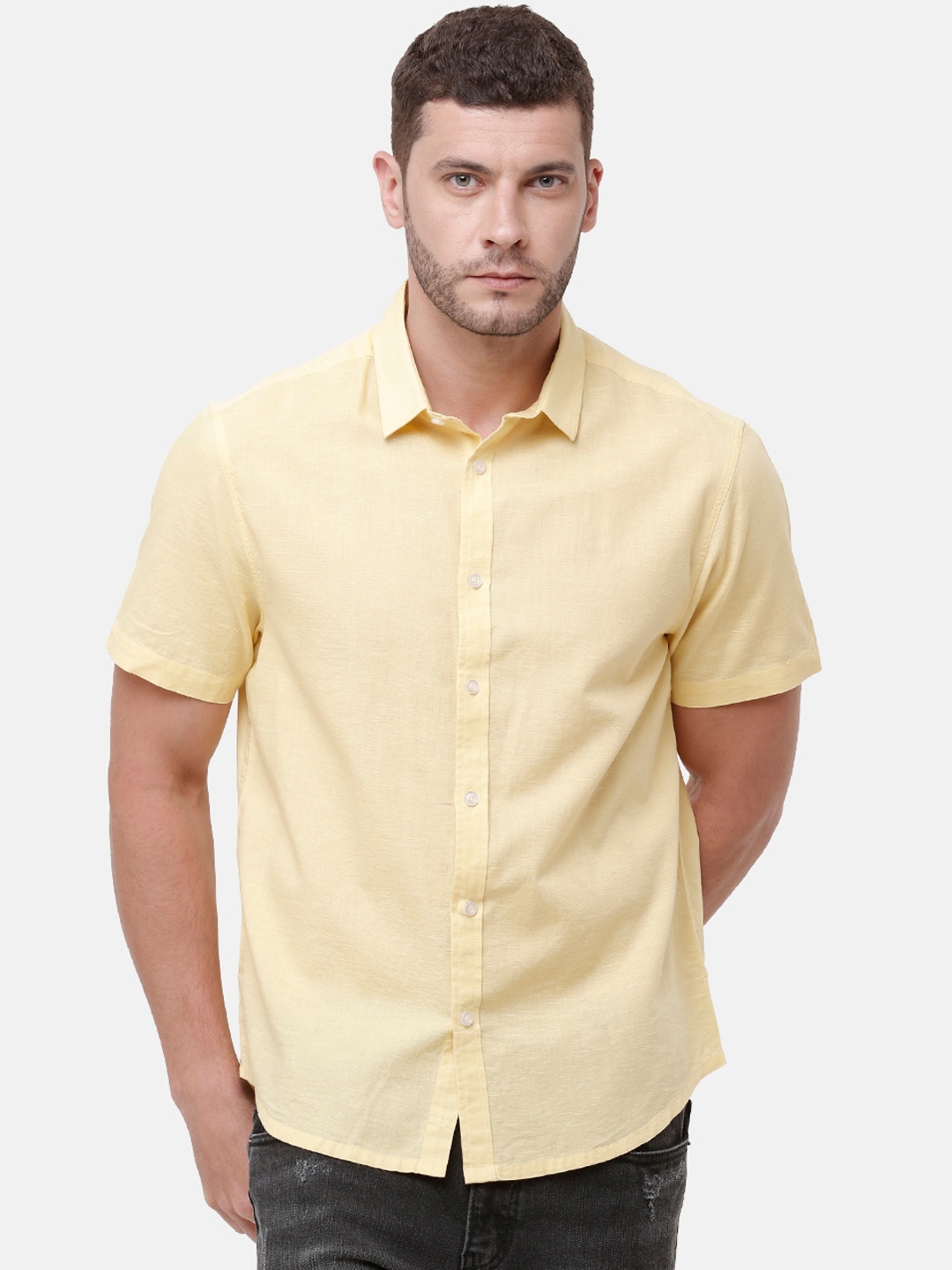 Buy STROP Men Yellow Regular Fit Solid Casual Shirt - Shirts for Men ...