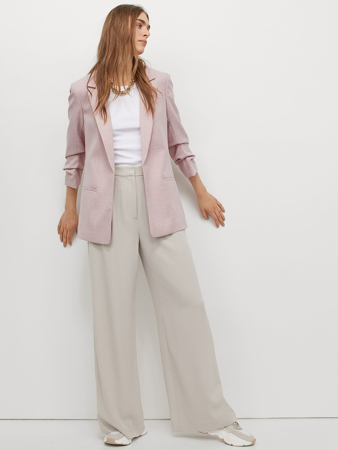 Buy H&M Women Pink Solid Jacket With Gathered Sleeves Blazers for
