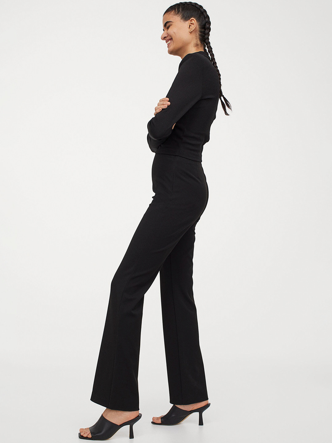 Buy H&M Women Black Solid Flared Trousers Trousers for Women 13528892
