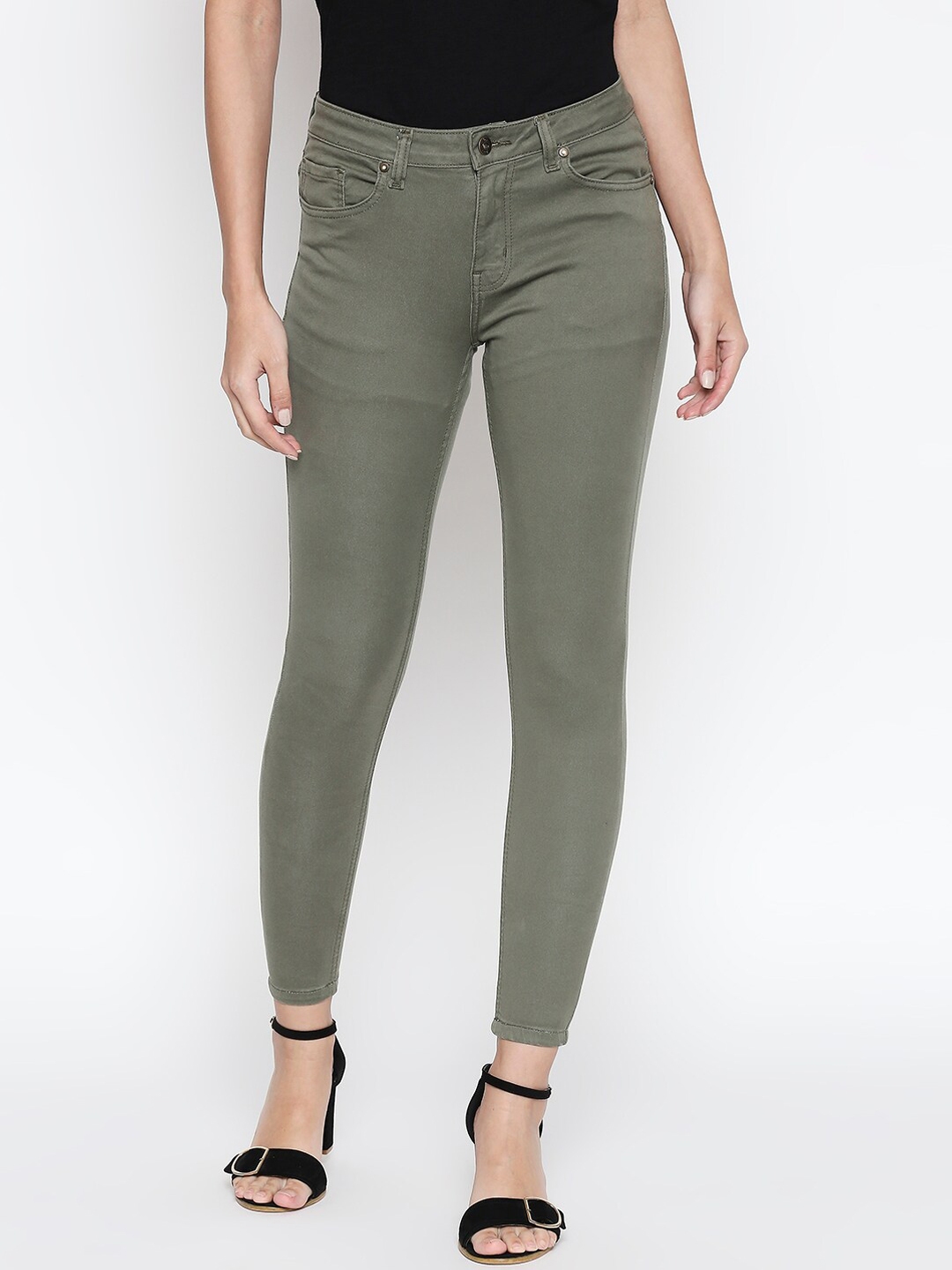 Buy People Women Olive Green Skinny Fit Jeans Jeans for Women