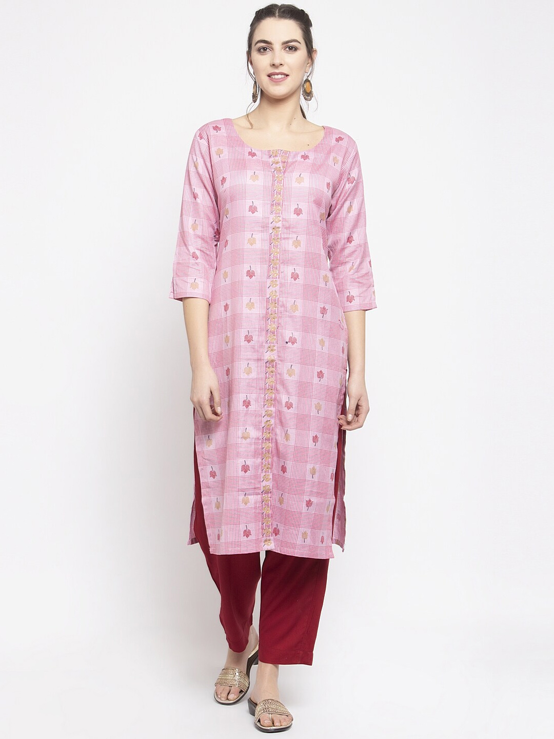 Buy KHALOM Women Pink Printed Kurta With Trousers - Kurta Sets for ...