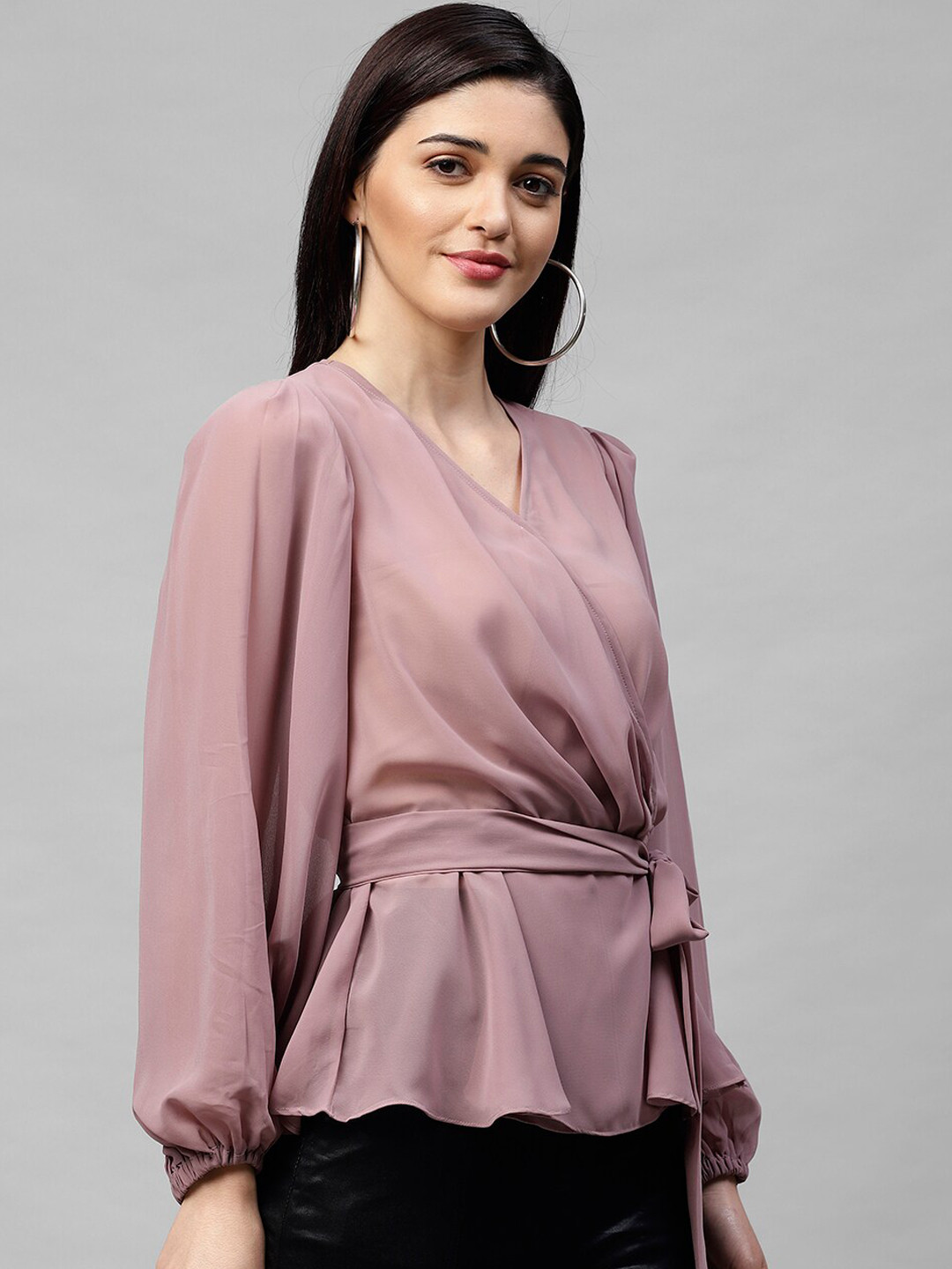 Buy Athena Mauve Sheer Wrap Top Tops for Women 13555056 Myntra