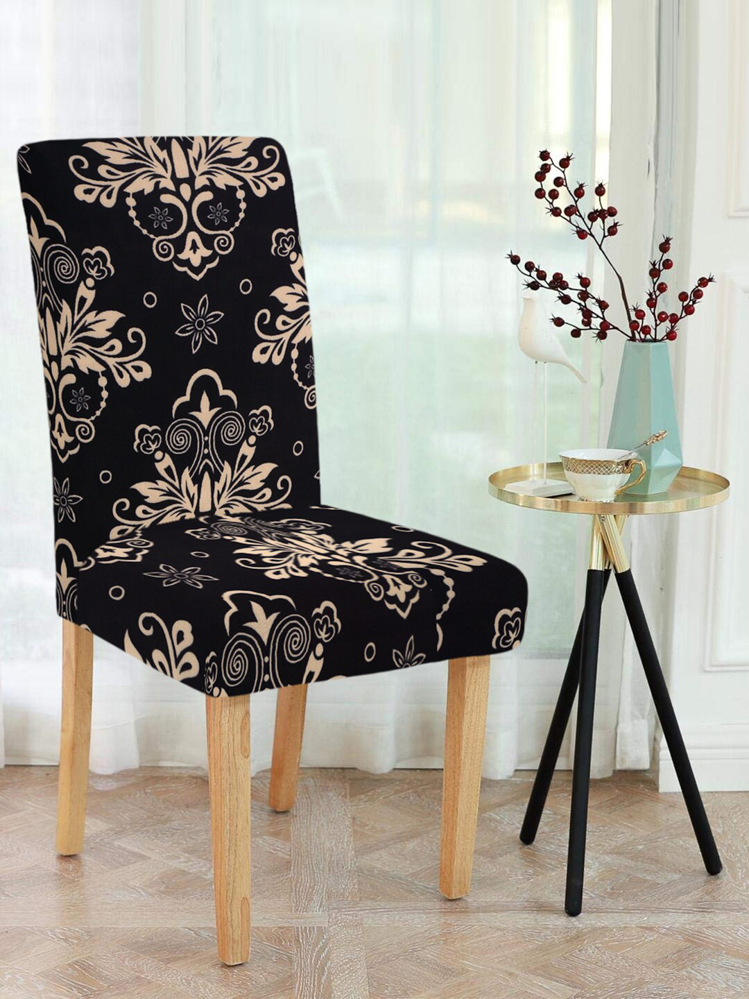 Buy Cortina Set Of 6 Beige & Black Printed Chair Covers Chair Cover
