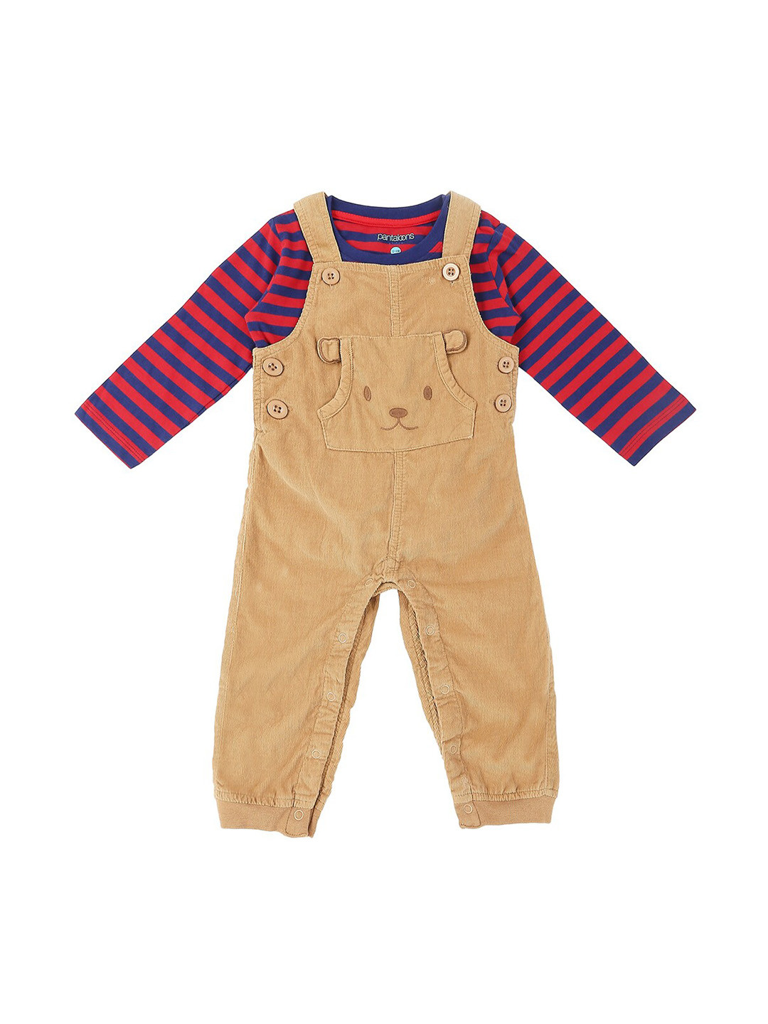 Buy Pantaloons Infant Boys Beige & Red Corduroy Dungarees With T Shirt