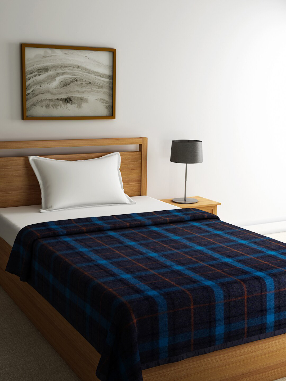 Buy Raymond Home Charcoal Grey & Blue Checked 552 GSM Woollen Heavy