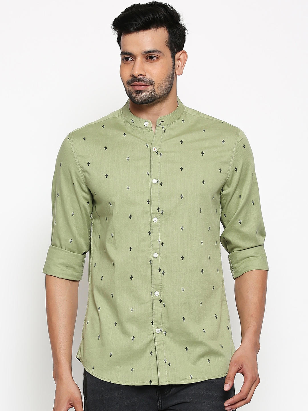 Buy People Men Green Slim Fit Printed Casual Cotton Shirt - Shirts for ...