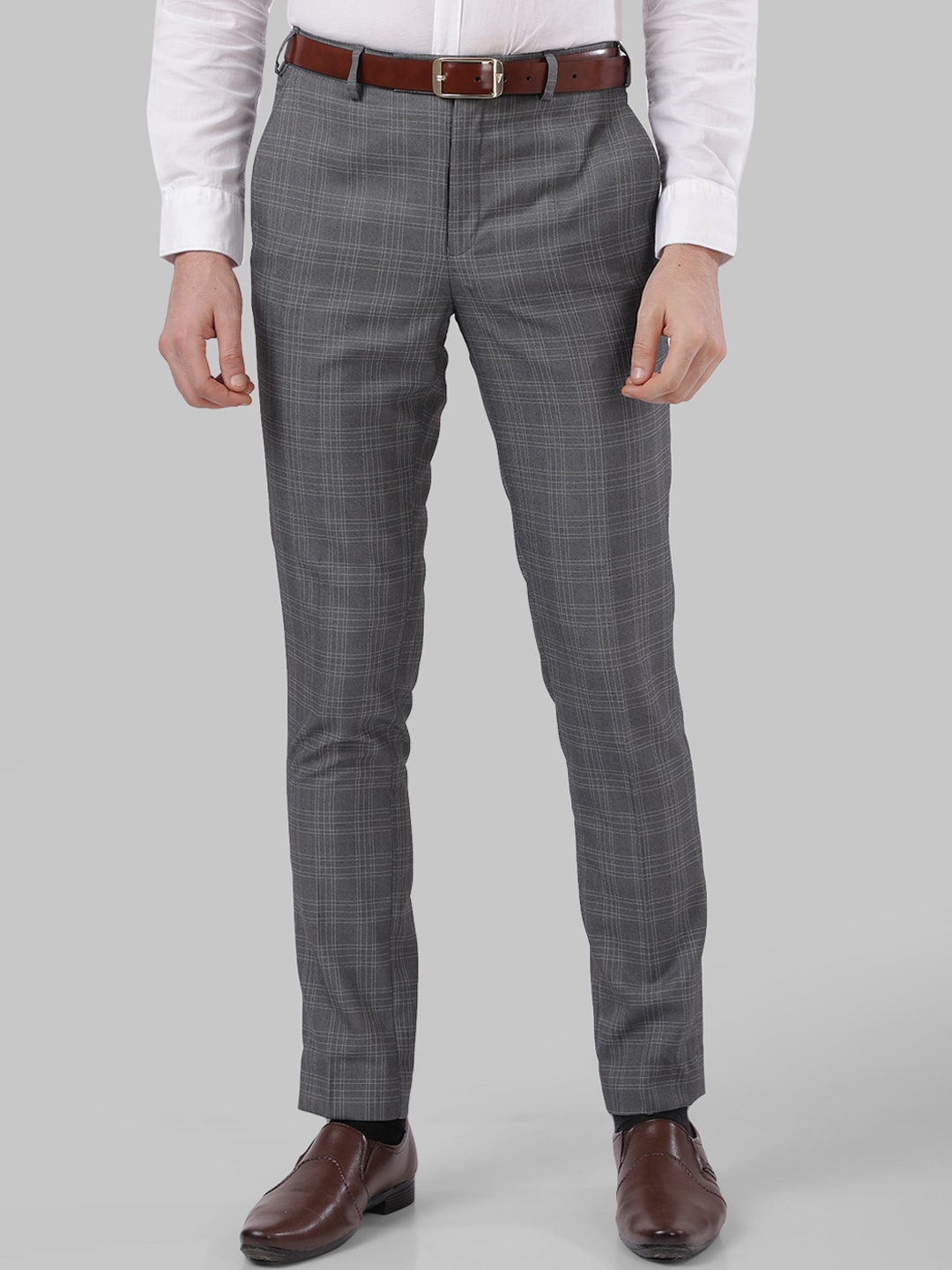 Buy Next Look Men Grey Slim Fit Checked Formal Trousers - Trousers for ...