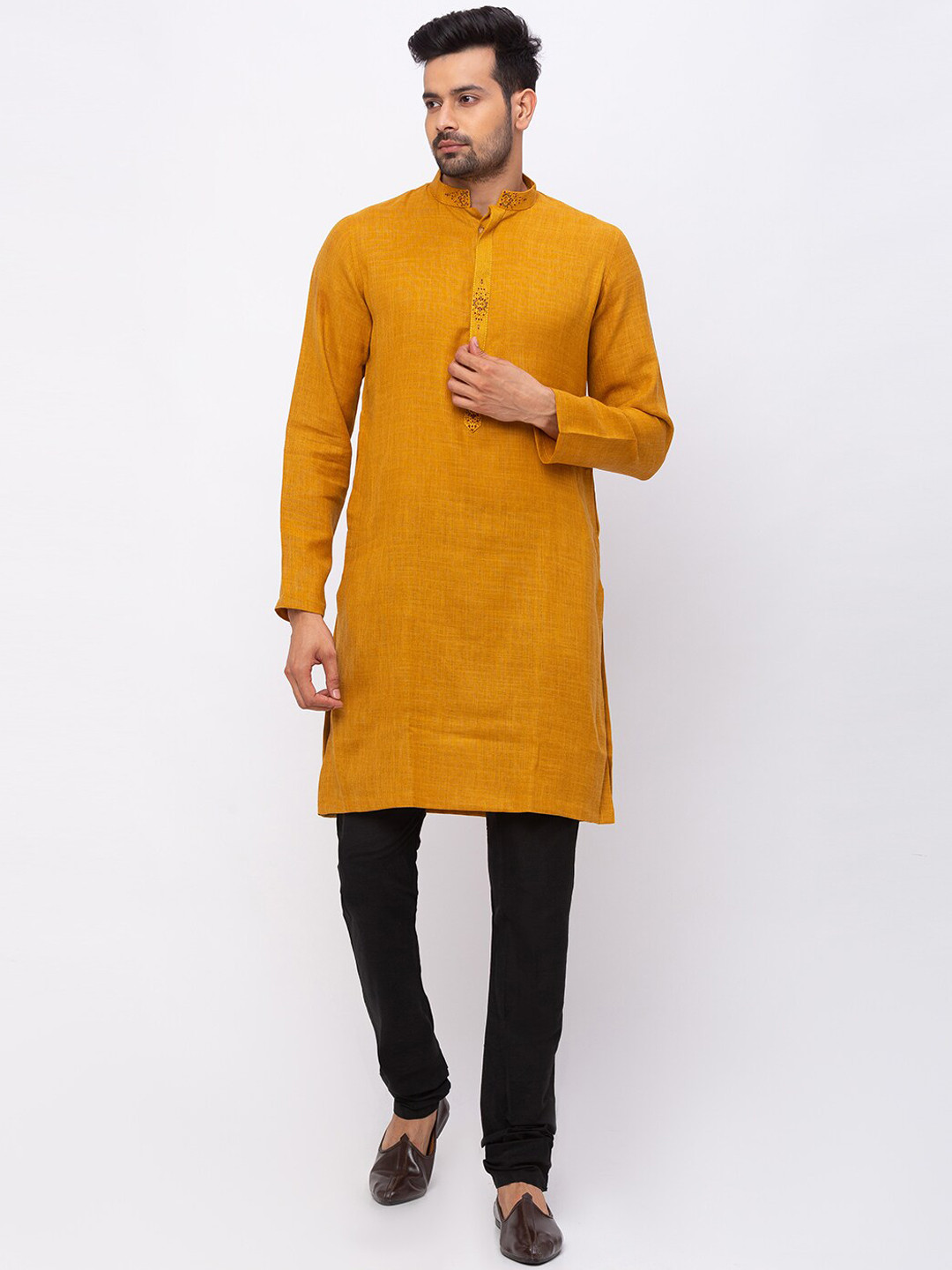 Buy Ethnicity Men Mustard Yellow Solid Straight Kurta Kurtas for Men 13358428 Myntra