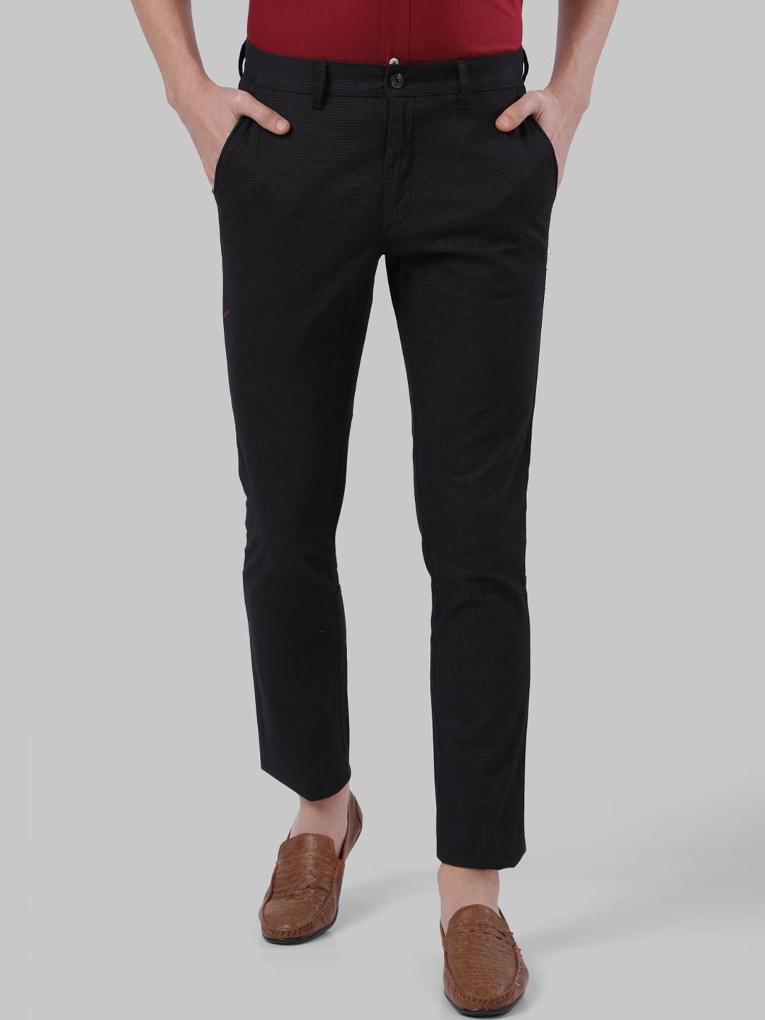 mens black trousers with white stripe