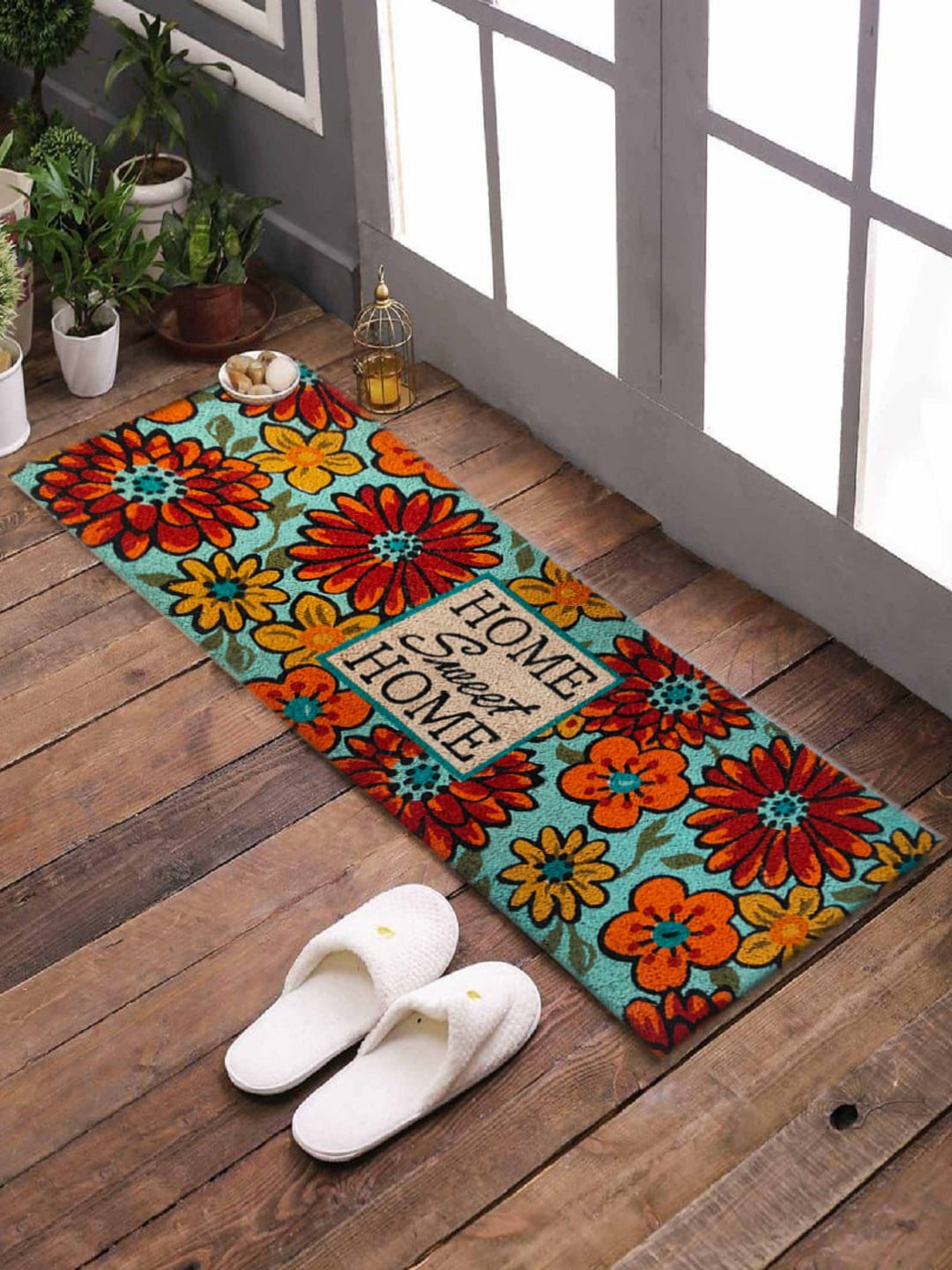 Buy SWHF Turquoise Blue & Orange Printed Anti Skid Doormat Doormats